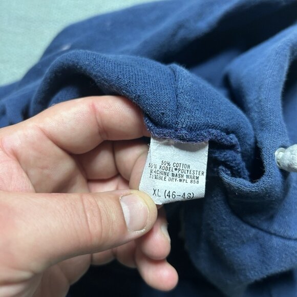 Vintage 70s pullover hoodie sweatshirt gussets navy blue Sears adult XL - Picture 7 of 10